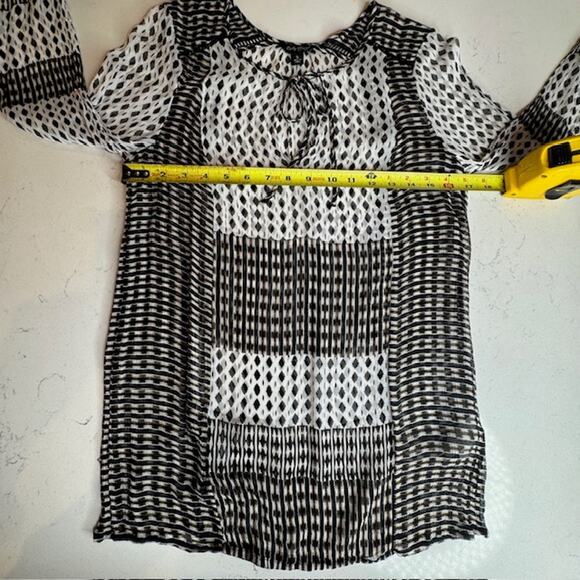 Lucky Brand Bohemian Chiffon Tie Top Geometric Design Blouse Small - Picture 8 of 14